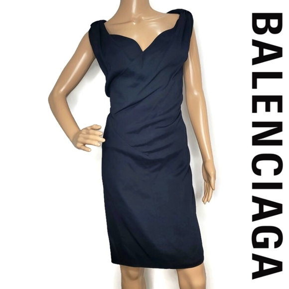 Balenciaga black dress little black dress v neck faux wrap size 34 US 4.